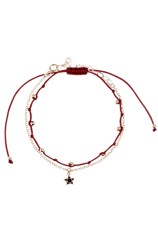 2Lİ KIRMIZI İPLİ ZİNCİR SİYAH MİNELİ YILDIZLI BİLEKLİK