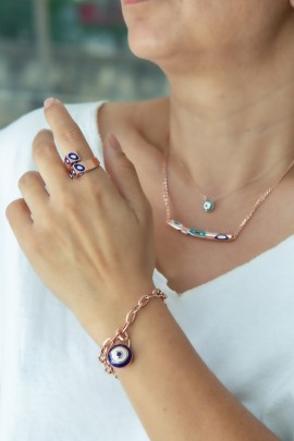 YARIM KÜP MİNELİ NAZAR YÜZÜK (ROSE)