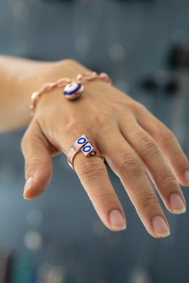 YARIM KÜP MİNELİ NAZAR YÜZÜK (ROSE)