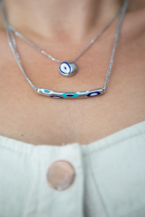 BEYAZ MİNELİ NAZAR BORU KOLYE