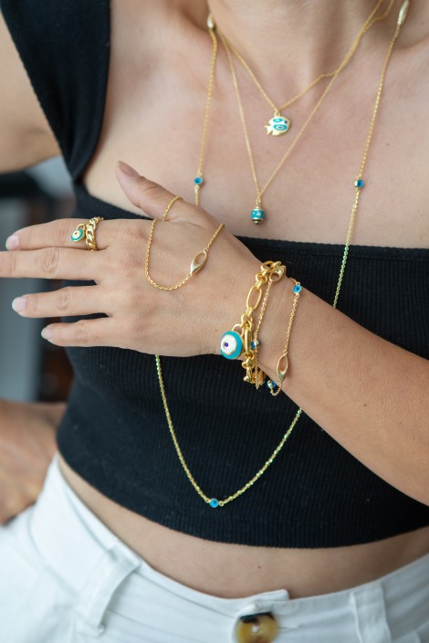 NAZAR BONCUKLU UZUN ZİNCİR KOLYE