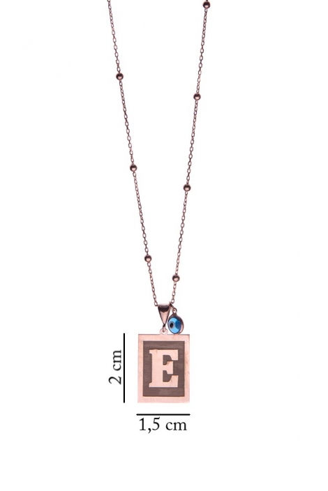 PLAKALI NAZAR BONCUKLU E HARFLİ KOLYE