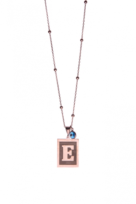 PLAKALI NAZAR BONCUKLU E HARFLİ KOLYE