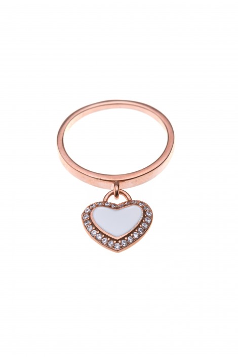 ZİRKON TAŞLI BEYAZ MİNELİ KALP YÜZÜK